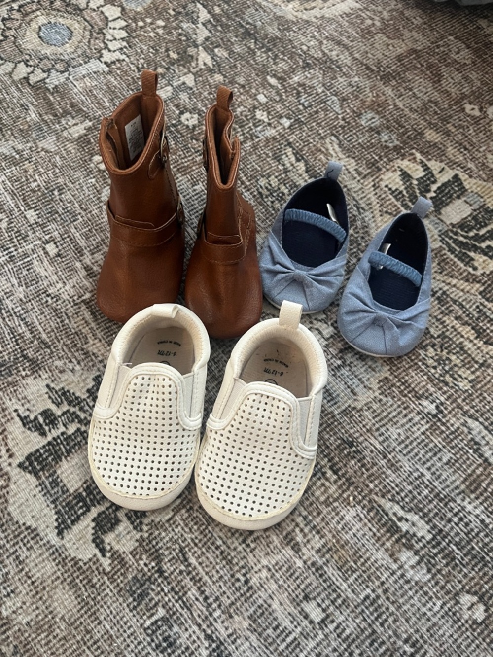 Lot of baby shoes 3 pairs 0-6 and 6-12 month boots, sneakers, dress Maryjane’s